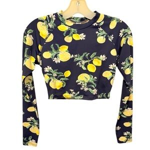 WET Navy Lemons Long Sleeve Bathing Suit Top nwt